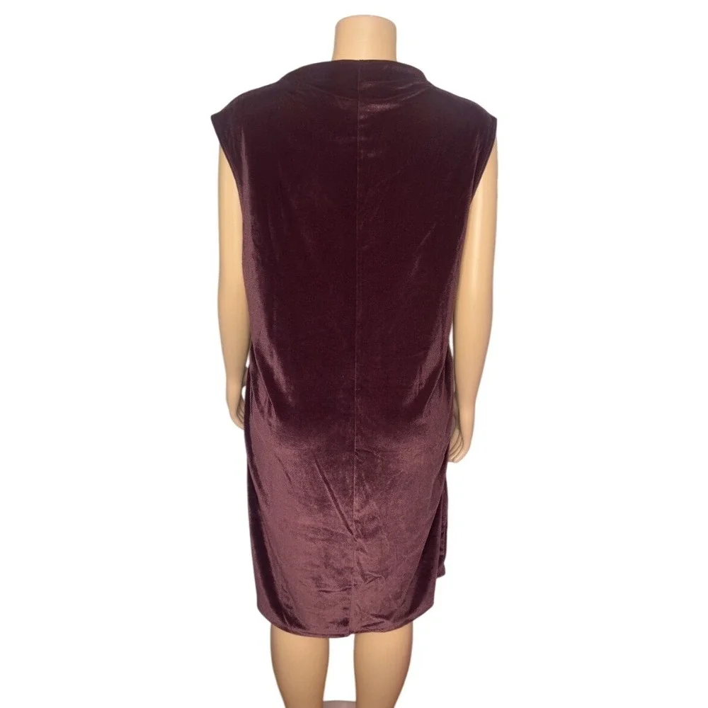 A‎ New Day Dress Women's Sleeveless Midi Mock Neck Ruched Velvet Dress Size 2X